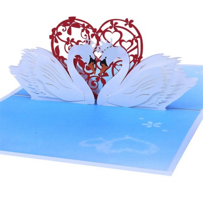 3d  swan card Romantic Paper Sculpture A Pair of Swans Post Card 3d pop up card