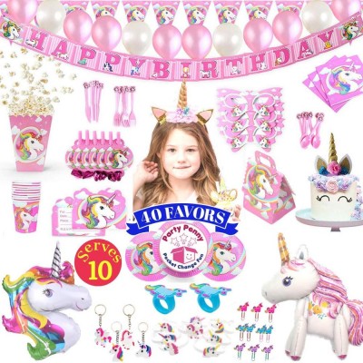 Meilun 197 Pcs Unicorn Themed Party Supplies Sets, Pink Unicorn Birthday Party Decorations for Girls