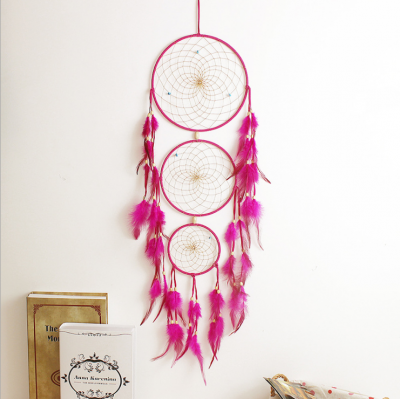 Meilun Art & Craft Wholesale Pink, Green Feather Indian Dream Catcher