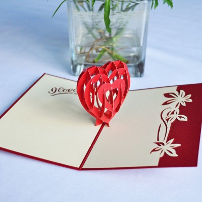 Meilun Art & Craft Red 3D Heart Laser Cut Wedding Greeting Card Valentine's Day Gift Card