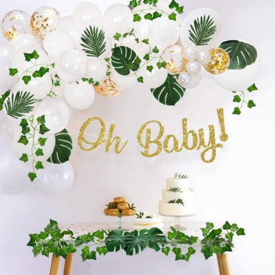 Amazon Sweet ho Baby Shower Decorations Neutral with Balloon Garland, Oh Baby Banner, Ivy Leaf Garland Vines Monstera decoration